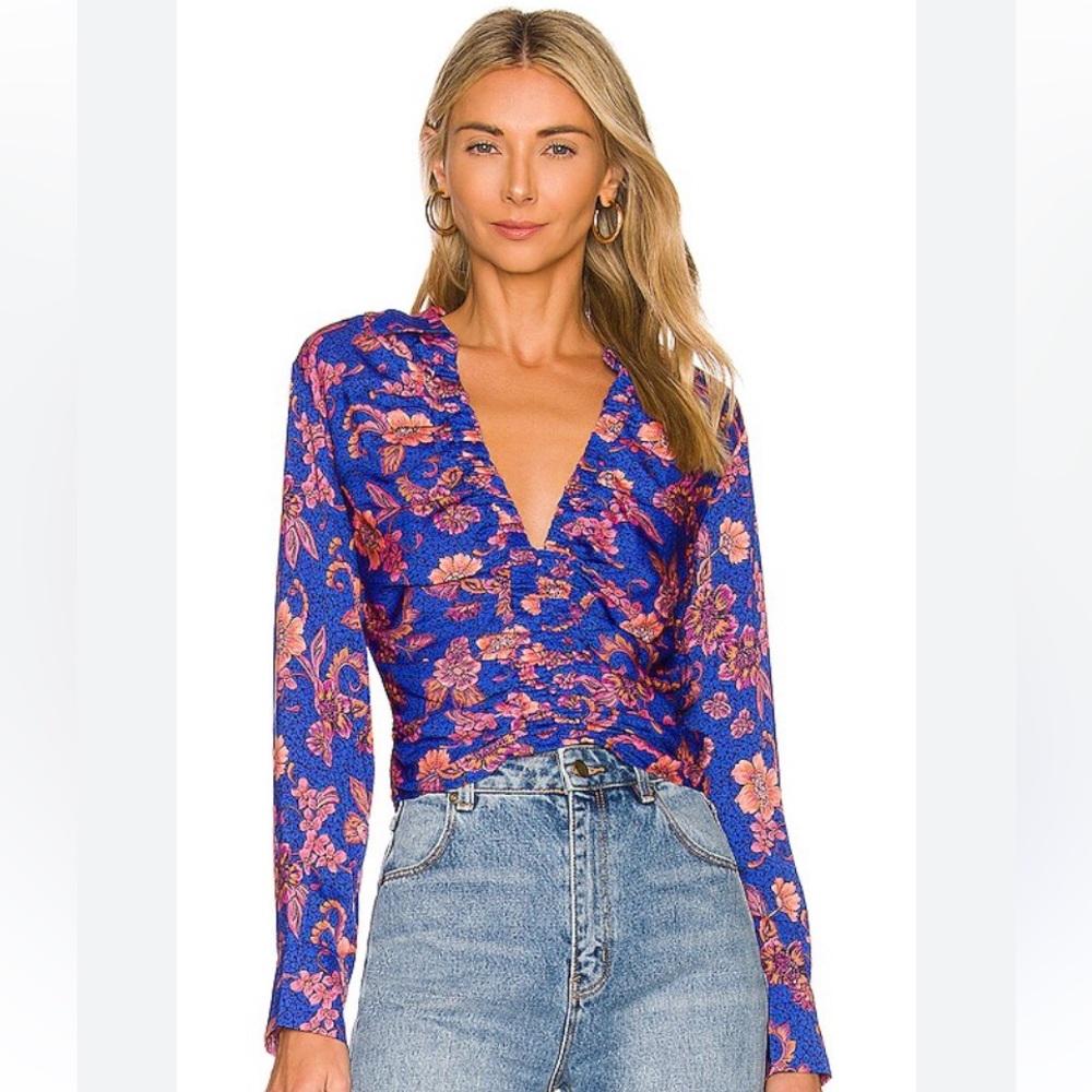 Free People I Got You Printed Top Size M Cropped Boho Floral